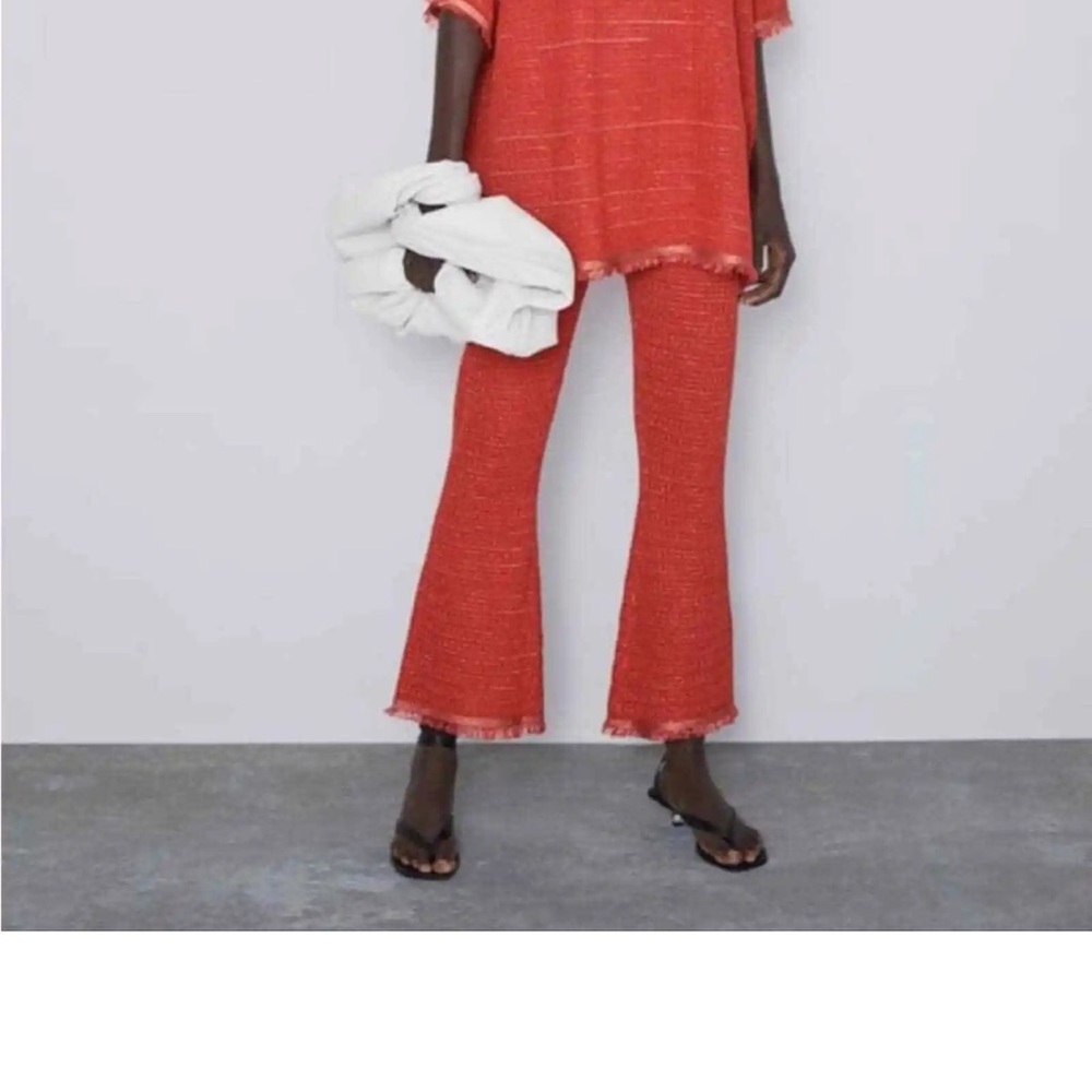 - NWNT ZARA Metallic Orange Fringe Hem Knit flared Pants Small